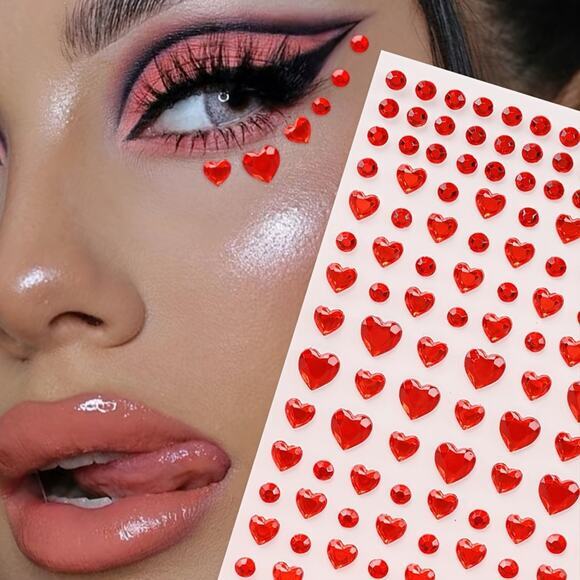 3 x Red Heart Face Gems - Picture 1 of 6